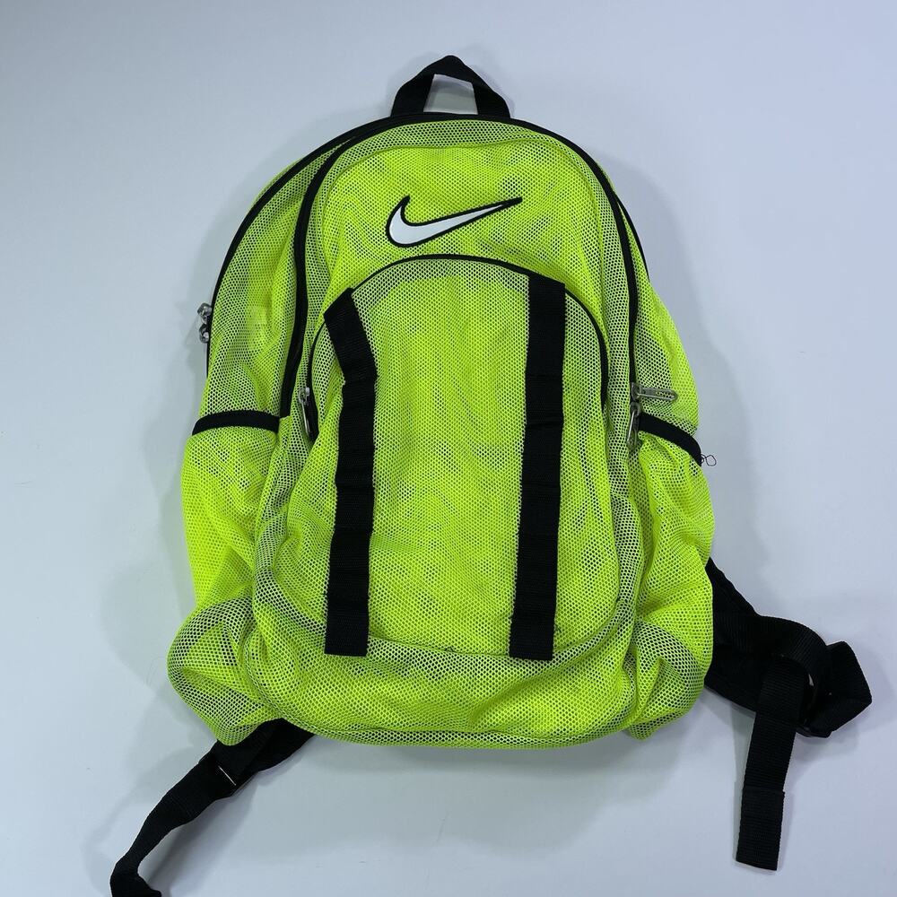 Nike Mesh Backpack Volt Yellow Multi Pockets Sheer See Through School Gym Bag
